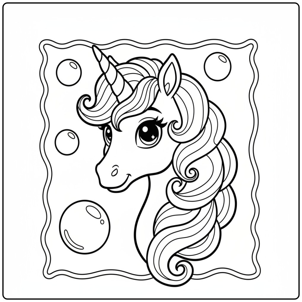 Cheerful Unicorn Head coloring page