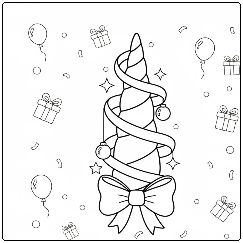 Cheerful Unicorn Horn Birthday with Gifts coloring page