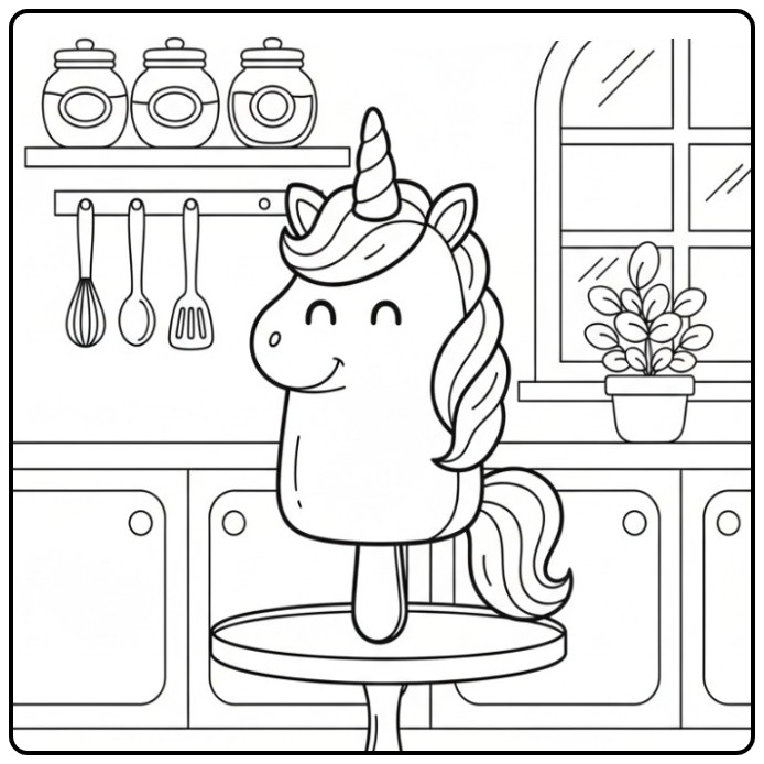 Cheerful Unicorn with Popsicle Ready for Coloring Fun coloring page