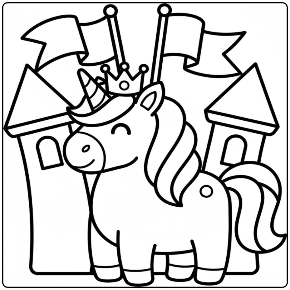 Cheerful Unicorn Cute with a Royal Crown coloring page