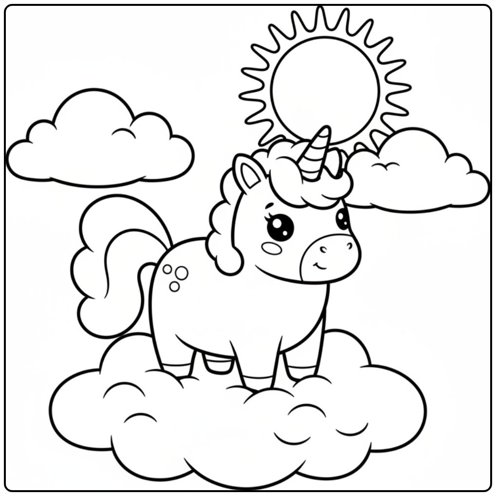 Cheerful Unicorn Cute with a Smiling Sun coloring page