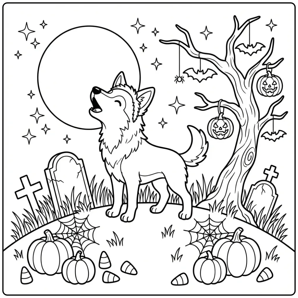 Saarloos Wolfdog Halloween Dog Dressed as a Werewolf coloring page