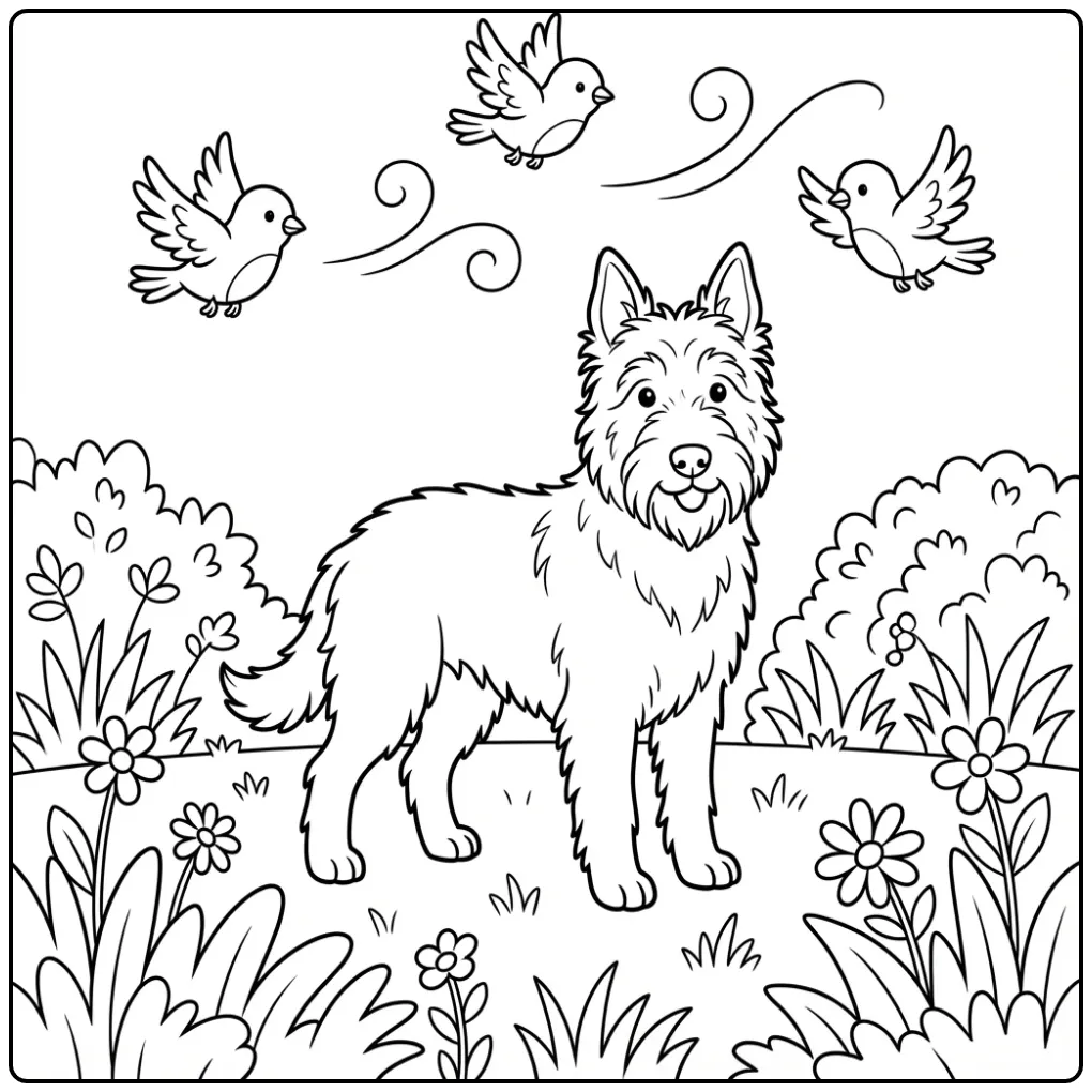 Belgian Laekenois Shepherd in the Grass coloring page