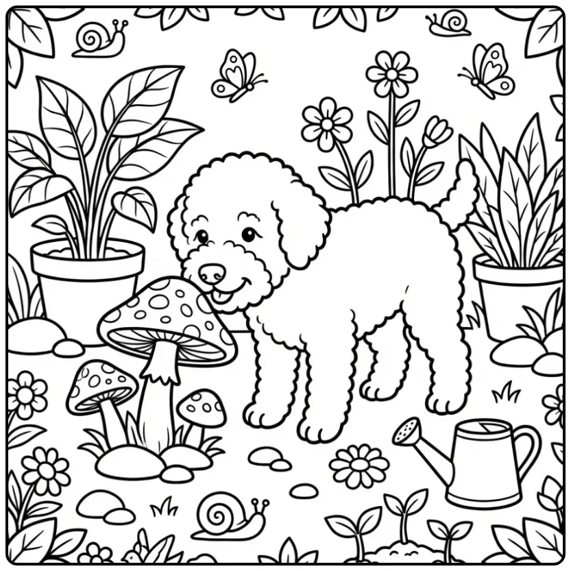 Cheerful Lagotto Romagnolo Among Plants coloring page