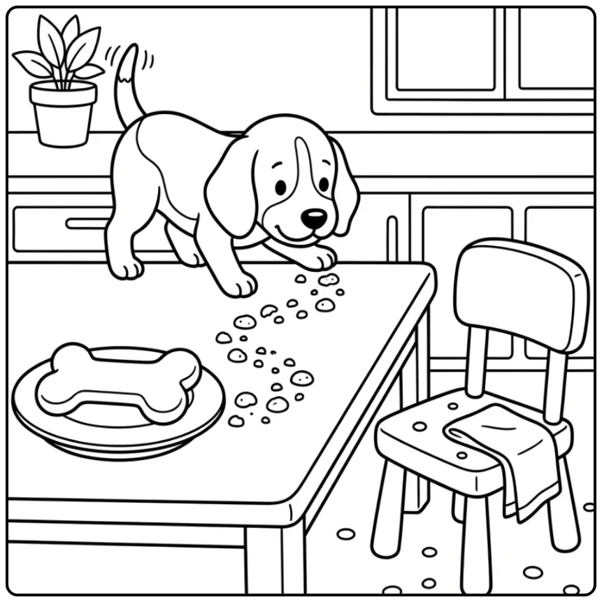 Beagle Following a Trail of Cookie Crumbs coloring page