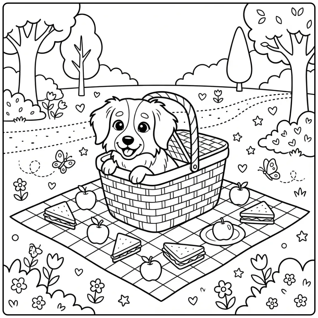 Kooikerhondje in a Picnic Basket coloring page