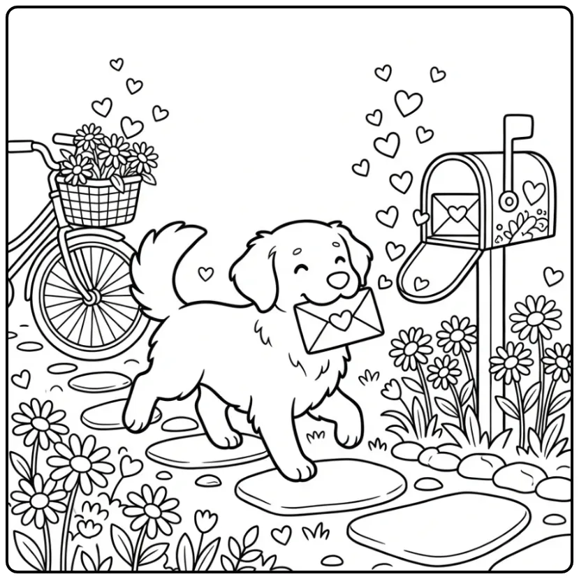 Stabyhoun Delivering a Love Letter coloring page