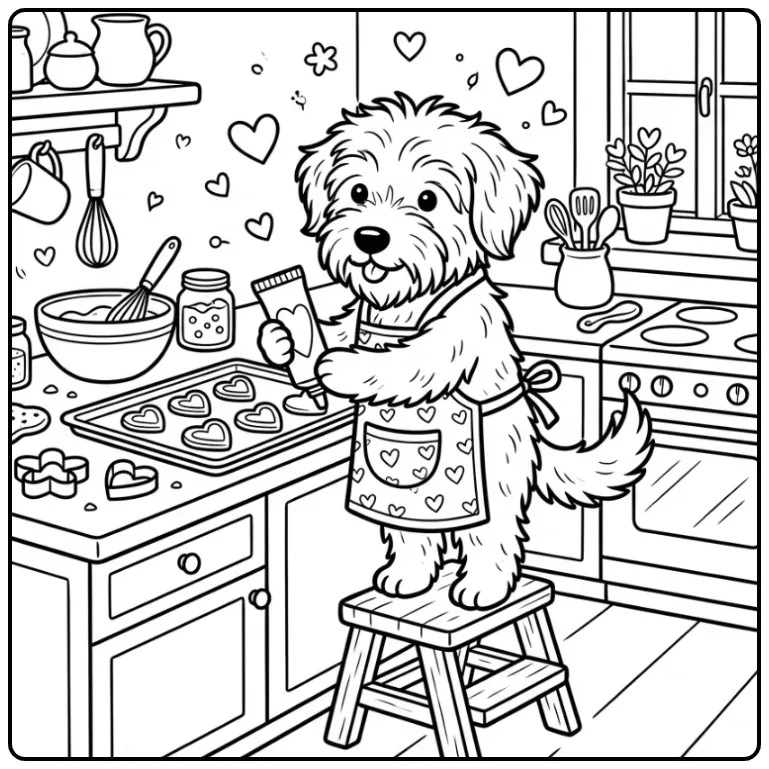 Smoushond Decorating Heart-Shaped Cookies coloring page