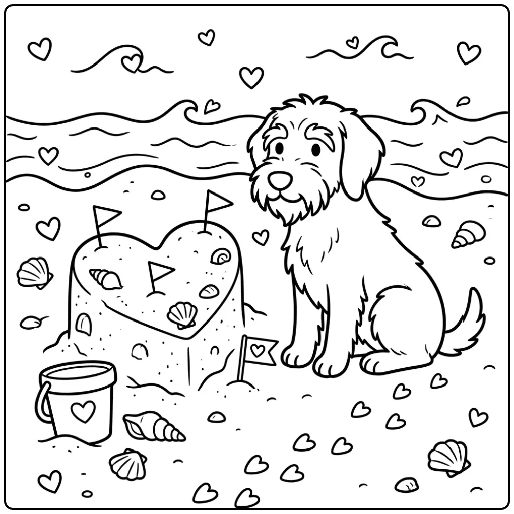 Griffon Building a Heart-Shaped Sandcastle coloring page