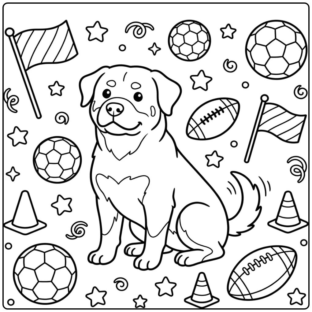 Cheerful Rottweiler on a Field coloring page