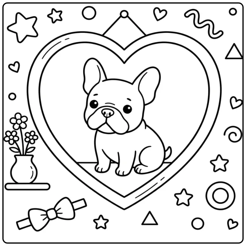 Cheerful Puppy with Heart in a Photo Frame coloring page