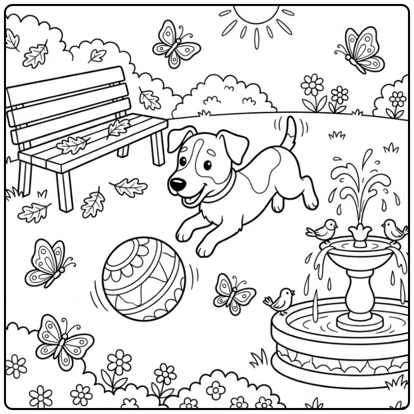 Jack Russell Playing with a Ball in the Park coloring page