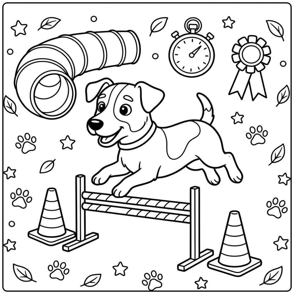 Jack Russell Jumping Over an Agility Obstacle coloring page