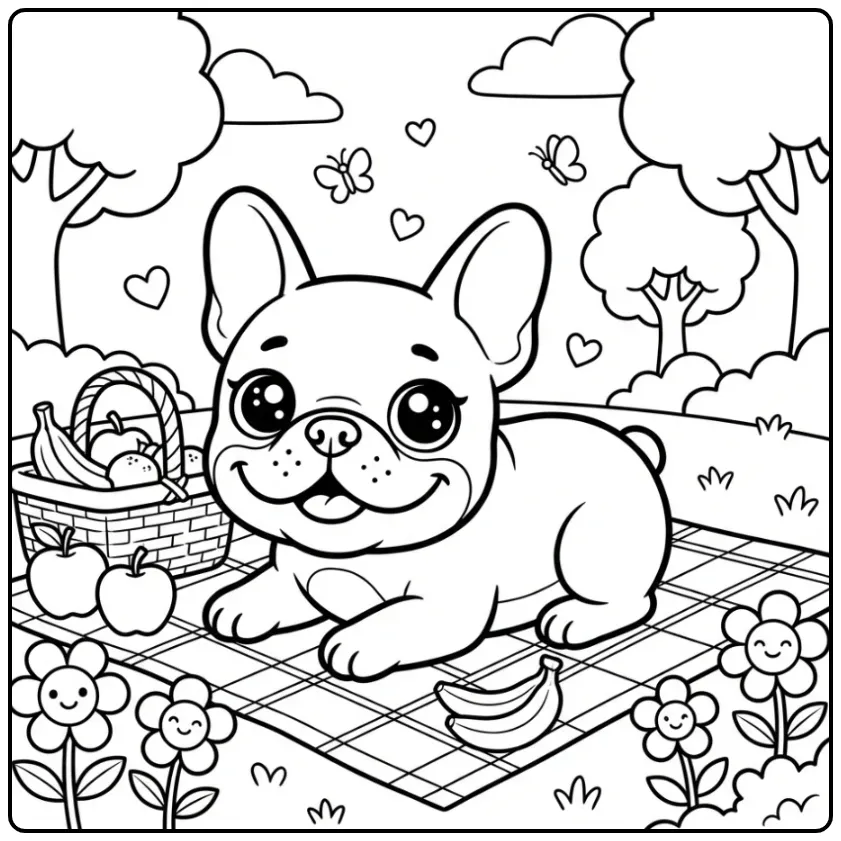 Cheerful Kawaii Dog in the Park coloring page