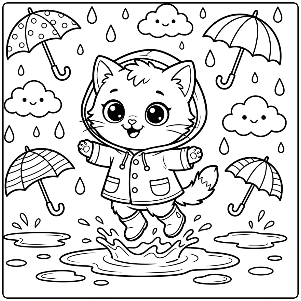 Cheerful Kitten in Rain Boots coloring page