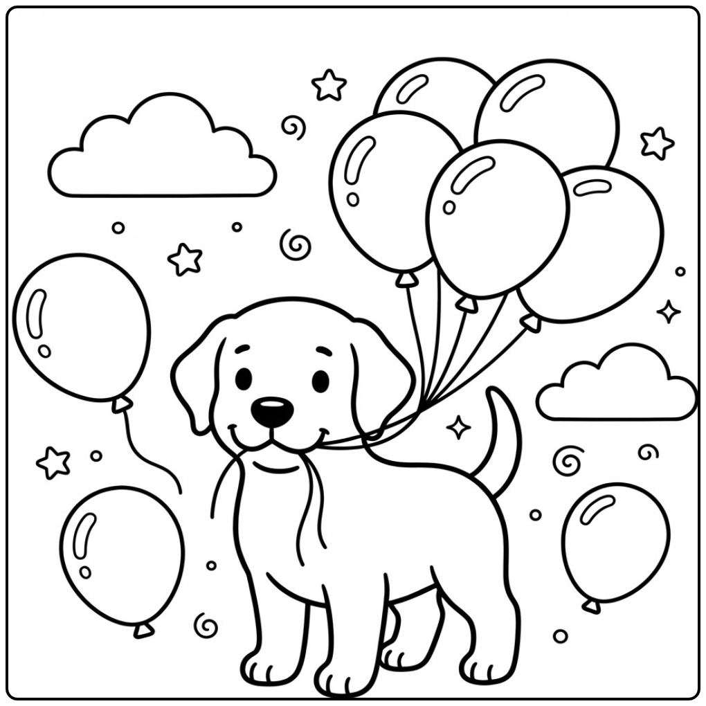 Cheerful Labrador Puppy Celebrating a Party coloring page