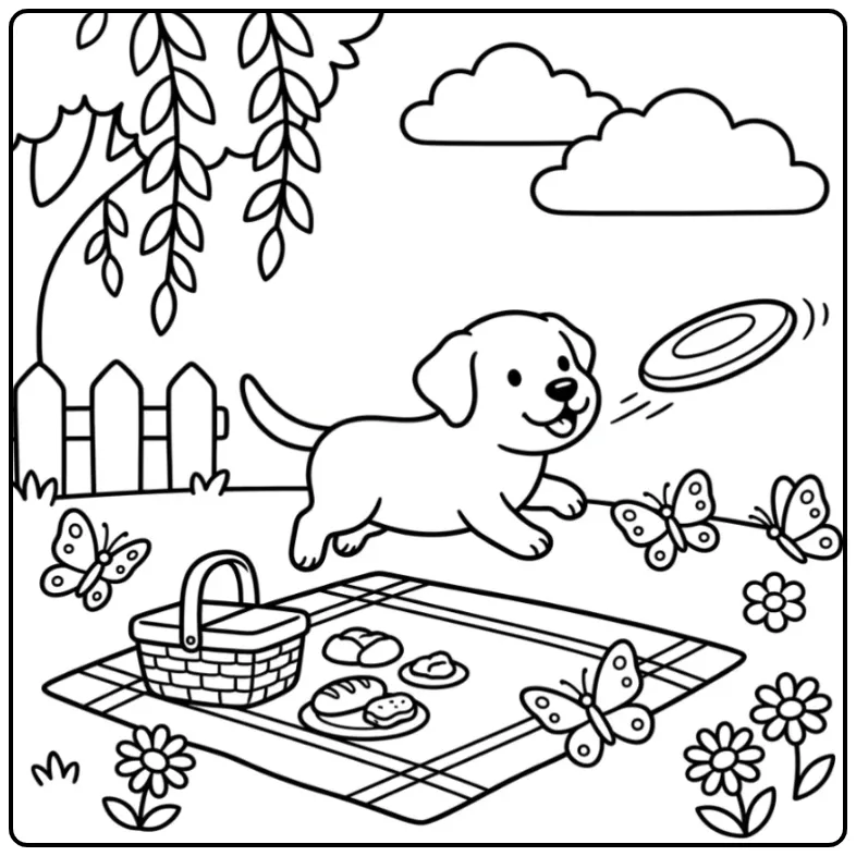 Cheerful Labrador Puppy in the Sunny Park coloring page