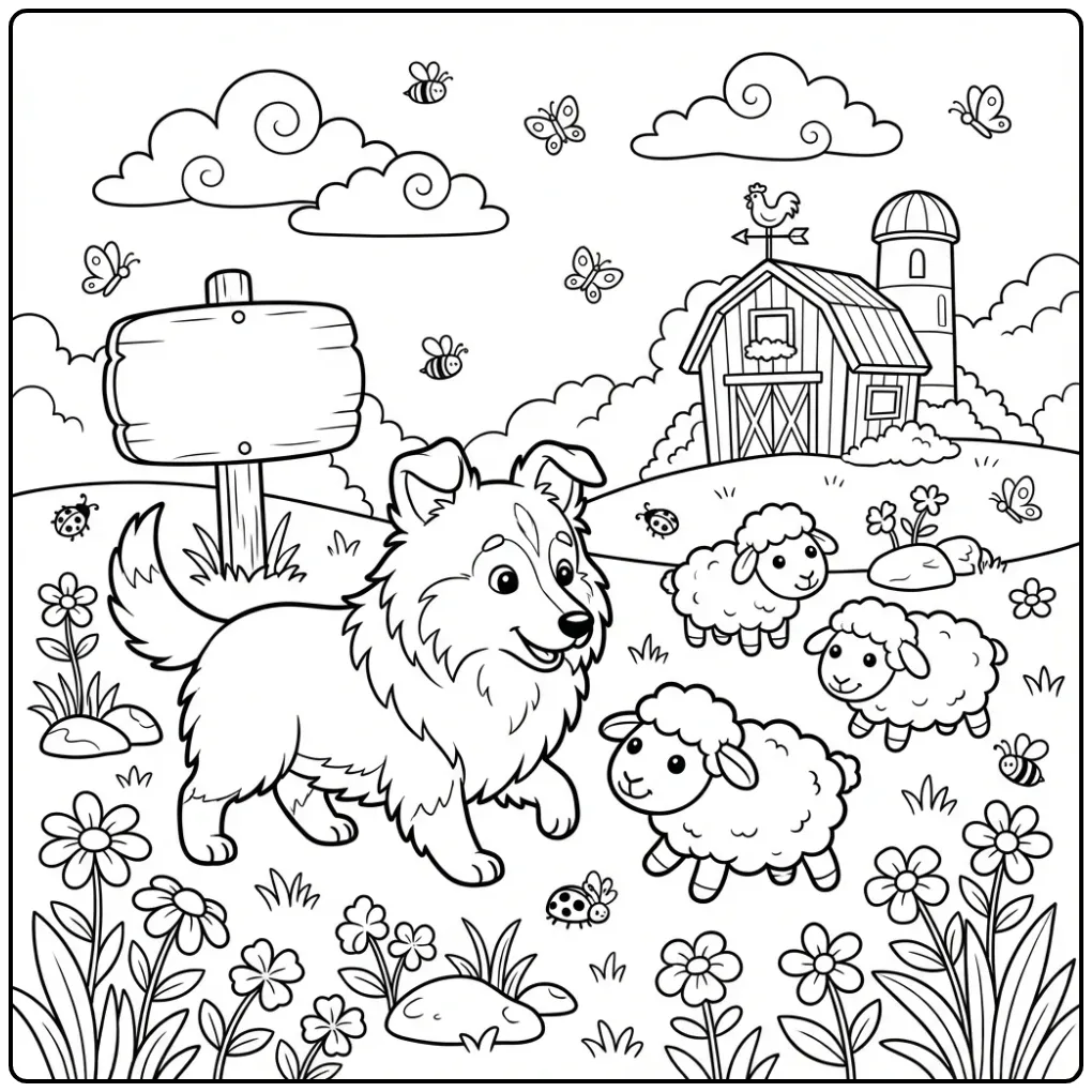 Cheerful Puppy with Toy Sheep coloring page