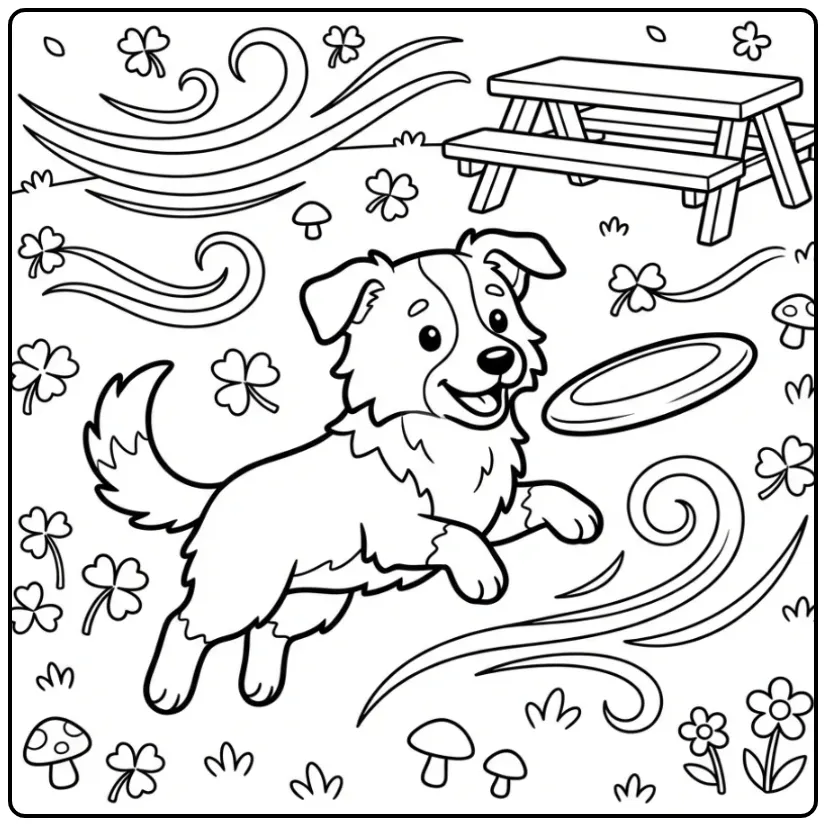Cheerful Cute Puppy Playing in the Grass coloring page