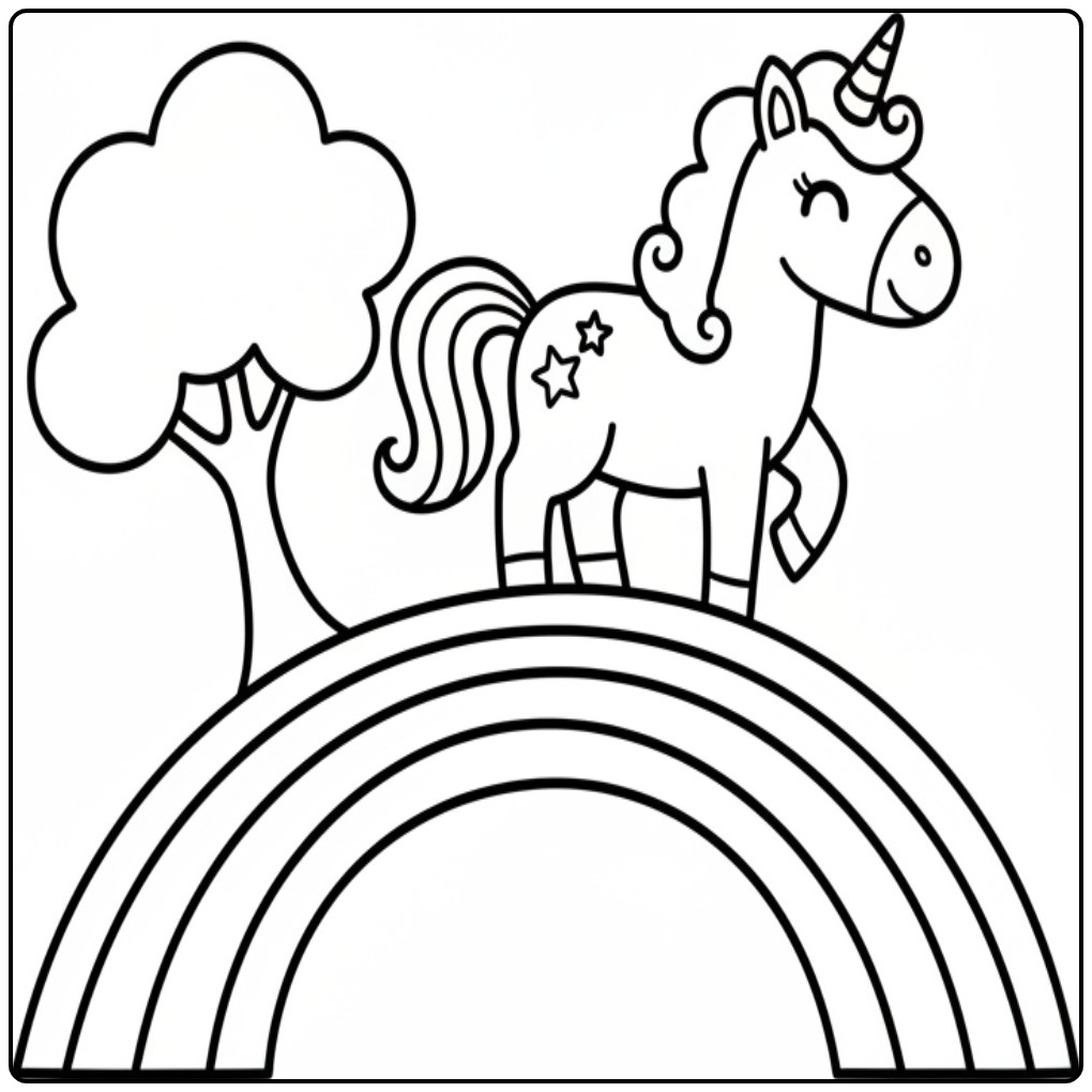 Cheerful Unicorn Rainbow coloring page
