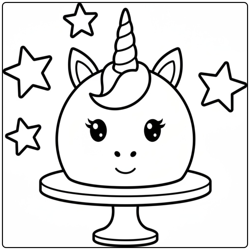 Cheerful Unicorn Cake for a Magical Party coloring page