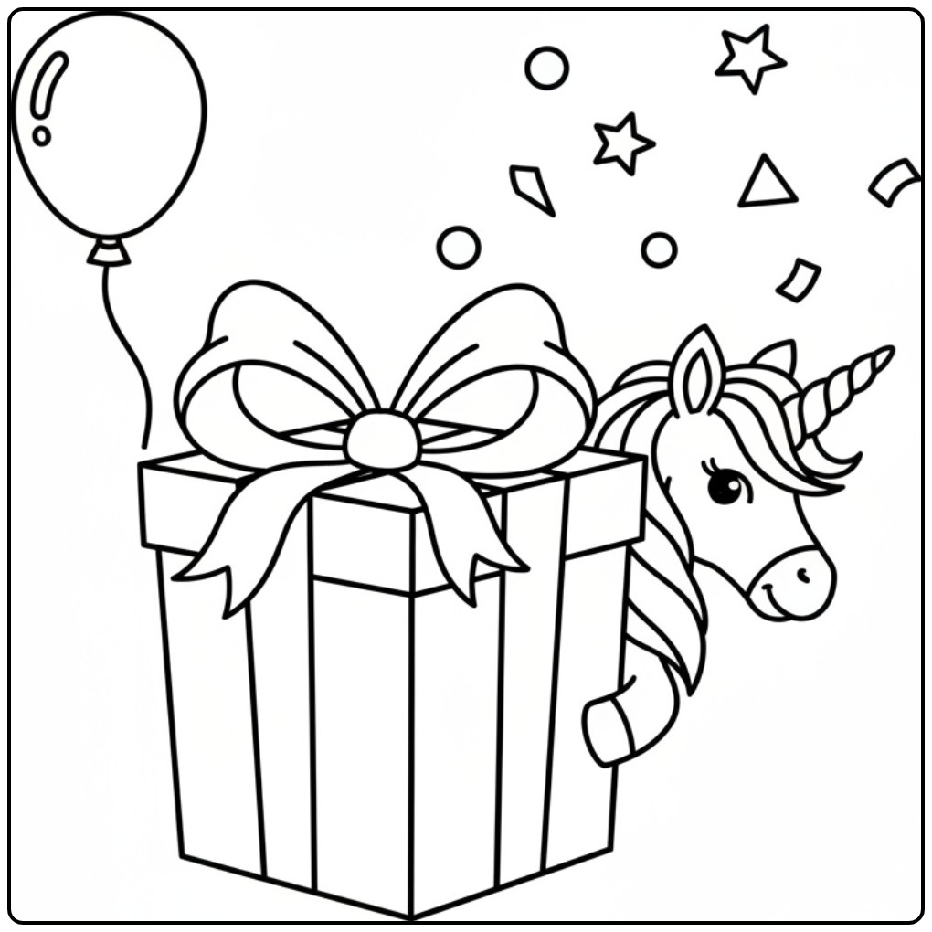Cheerful Unicorn Birthday and Festive Confetti coloring page