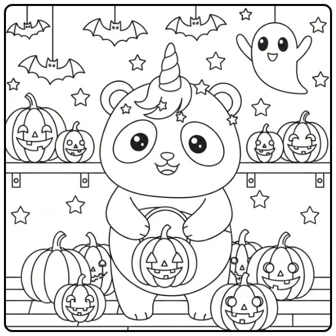 Cheerful Unicornpanda Halloween coloring page
