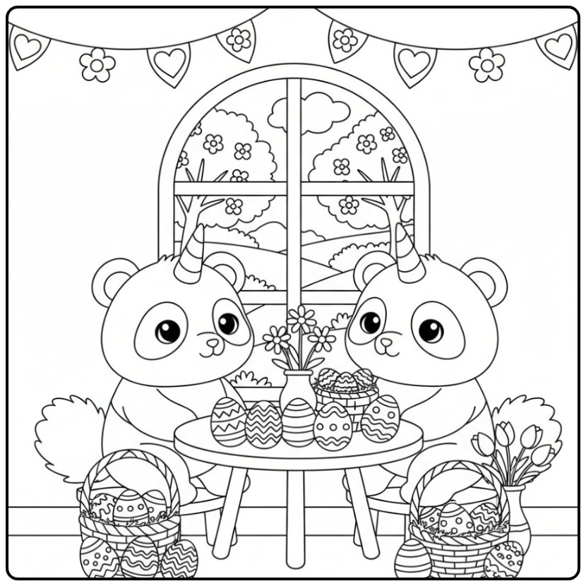 Cheerful Unicornpanda Easter for Creative Kids coloring page