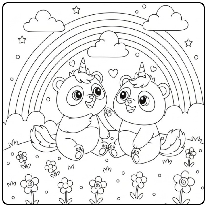 Cheerful Unicornpanda Rainbow coloring page