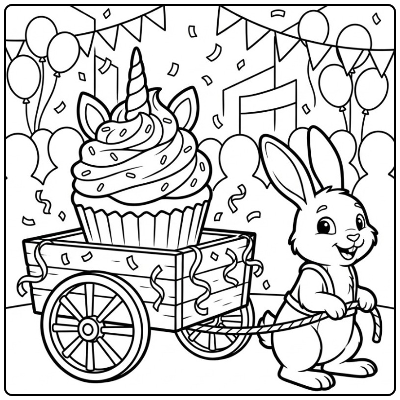 Cheerful Parade with a Magical Unicorn Cupcake coloring page