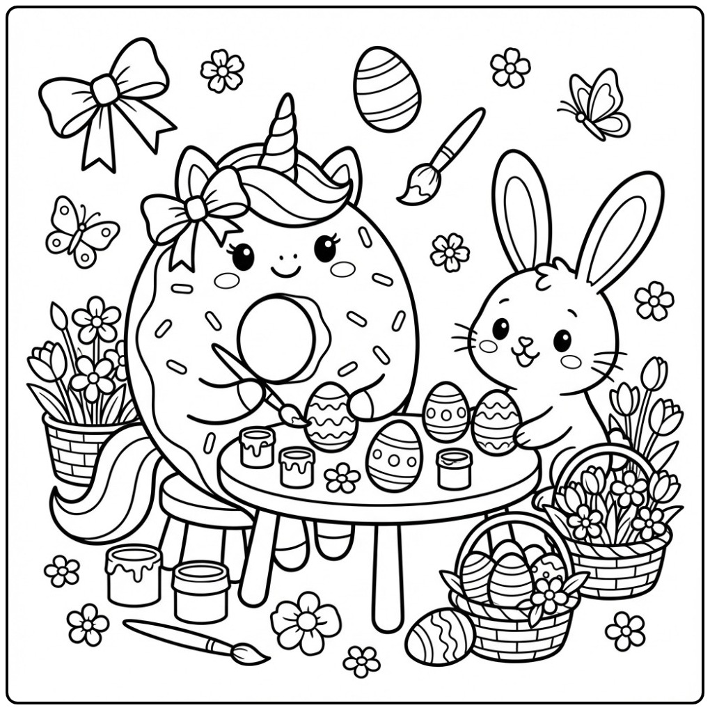 Cheerful Easter Donut Unicorn to Painting coloring page