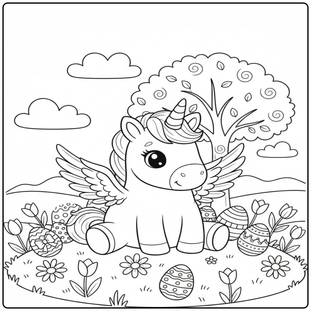 Cheerful Pasencoloring Page Unicorn with Wings coloring page