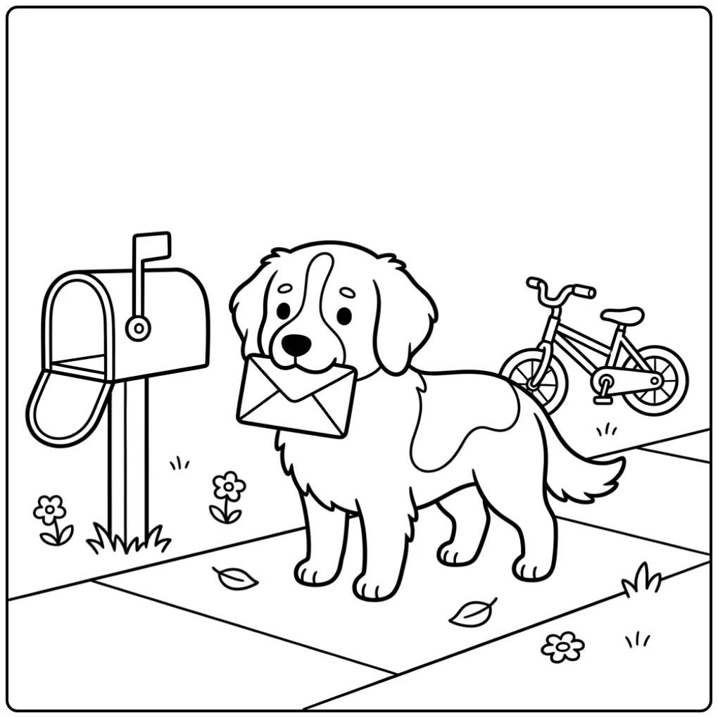 Drentsche Patrijshond Working as a Mail Carrier coloring page
