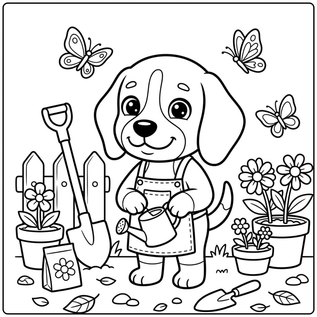 Cheerful Pup Werkt in the Garden a Fun Beagle coloring page
