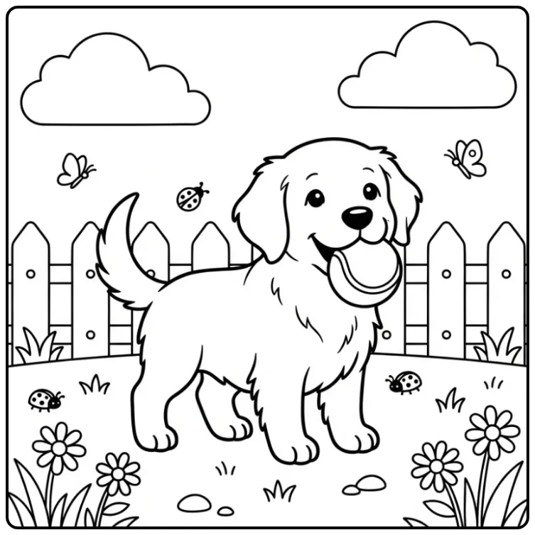 Cheerful Easy Puppy with Toy Ball coloring page