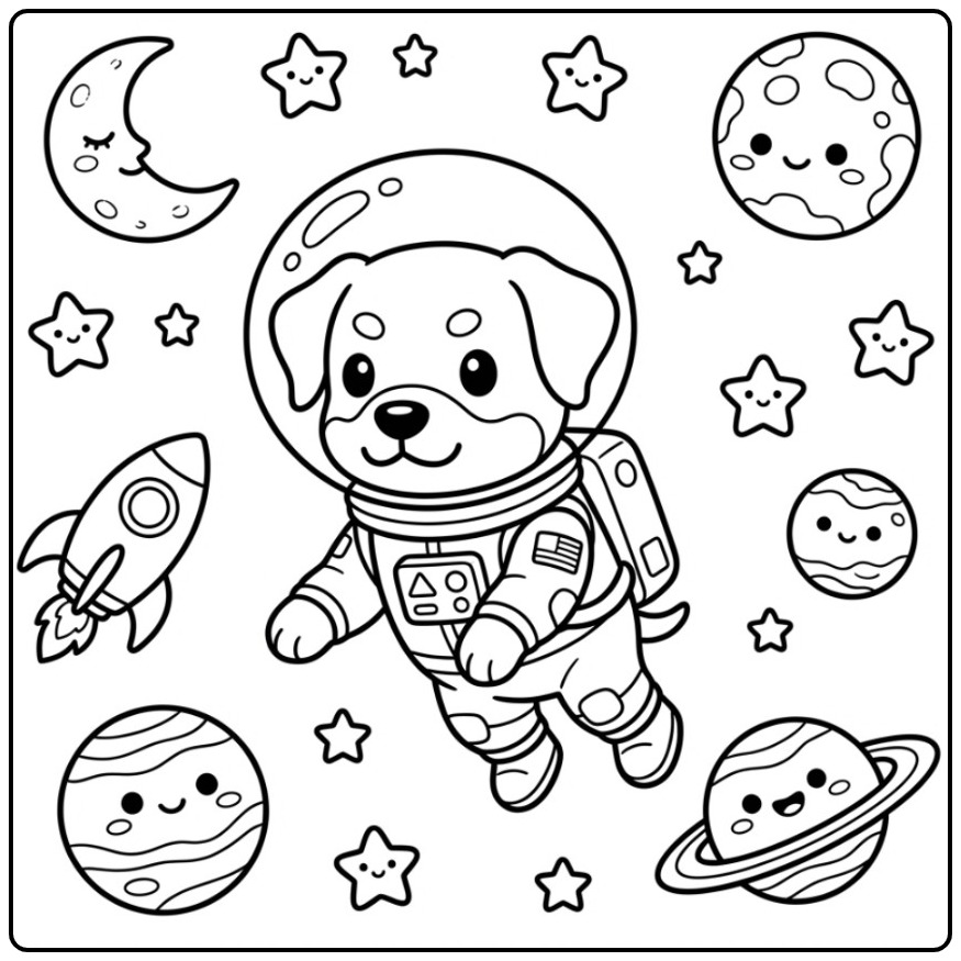 Rottweiler Astronaut in Space coloring page