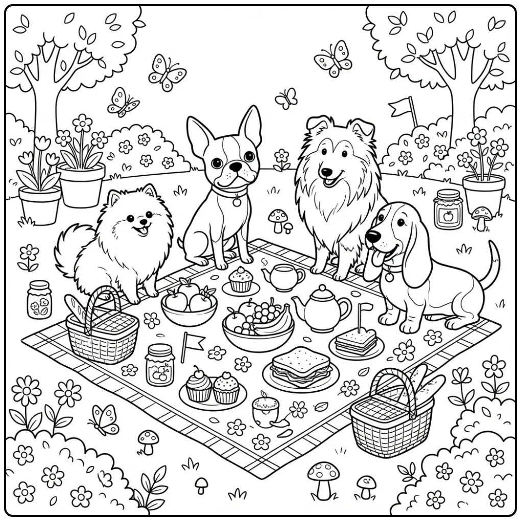 Cheerful Cute Dogs for Children coloring page