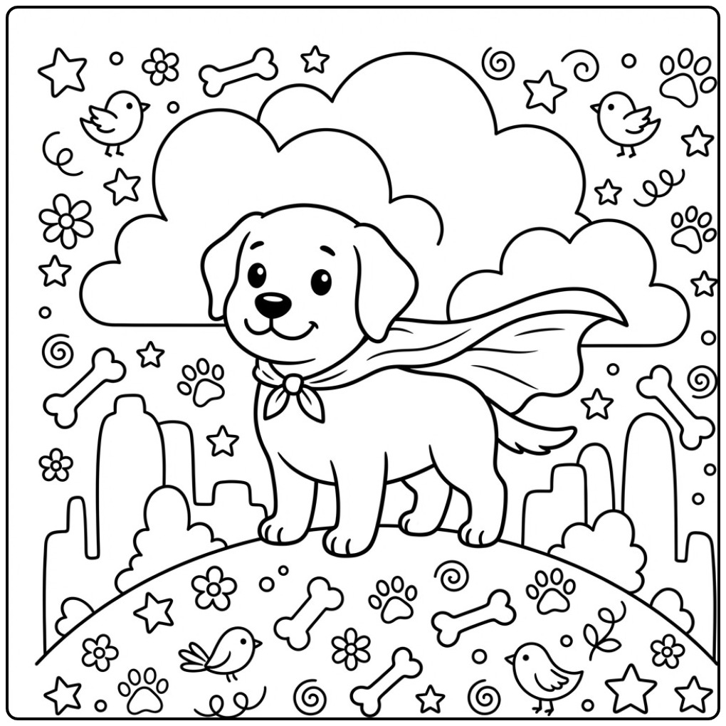 Cheerful Superhero Labrador Puppy coloring page