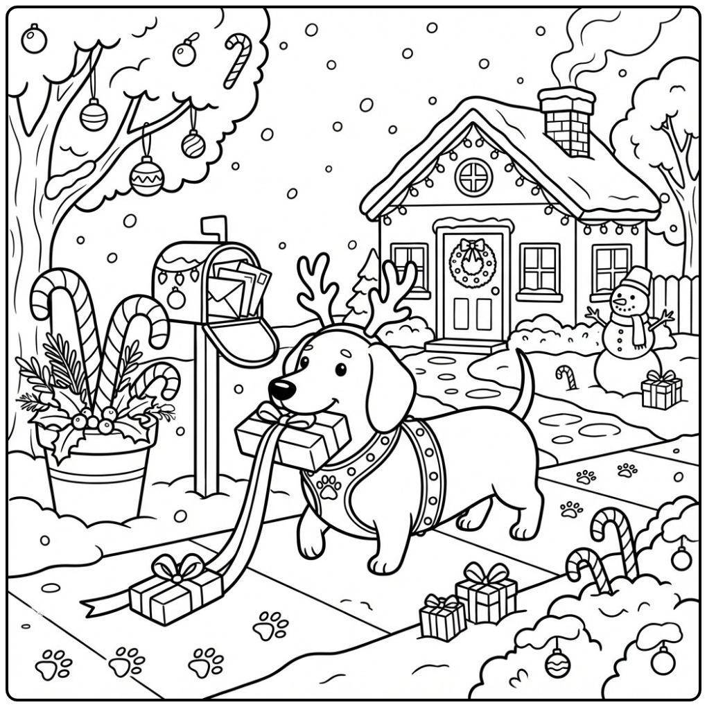 Dachshund Christmas Dog Dressed as a Reindeer coloring page