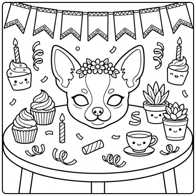 Chihuahua Dog Mask with a Flower Crown coloring page