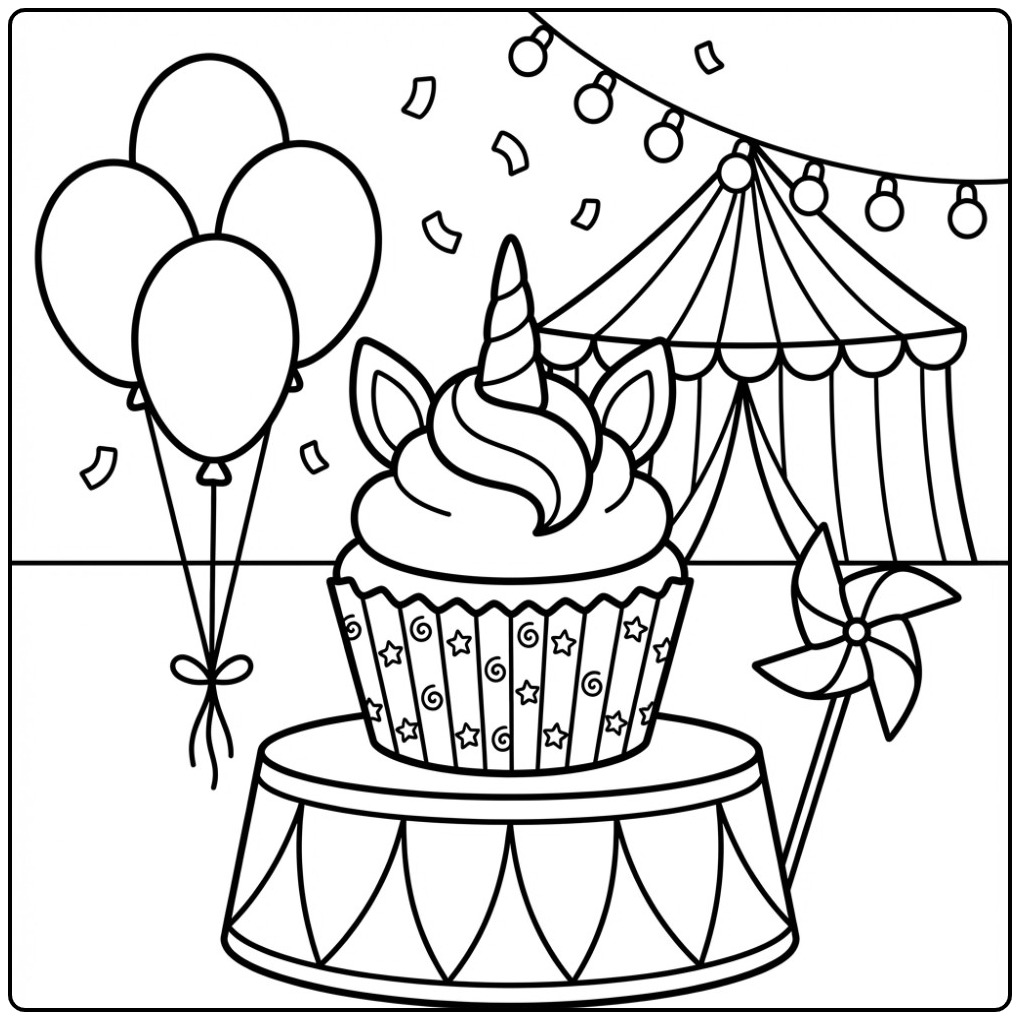 Cheerful Unicorn Cupcake in 1 coloring page