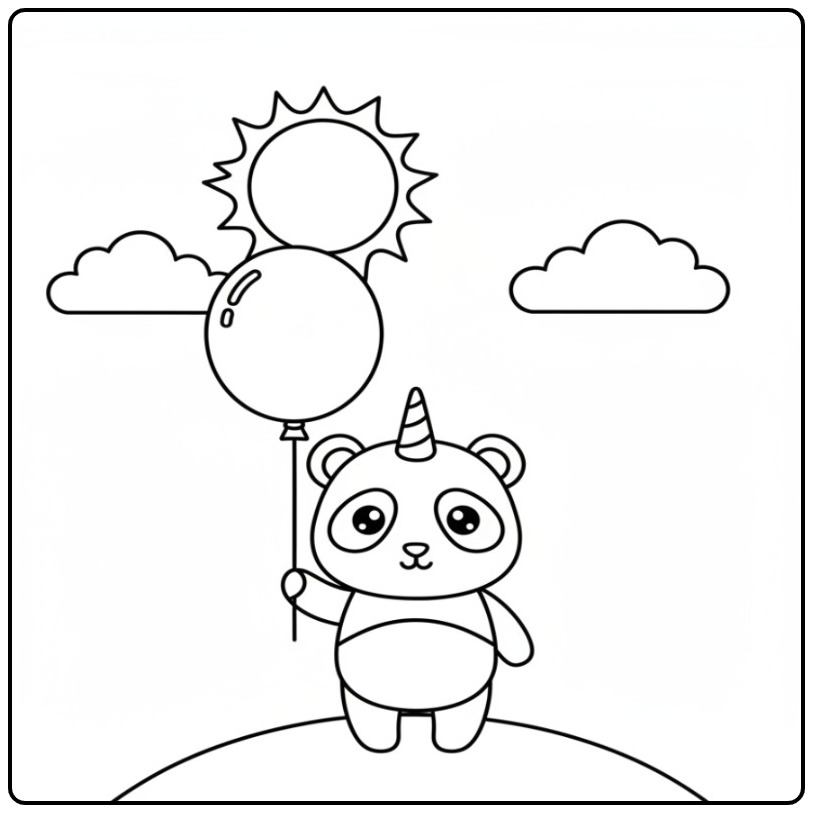 Cheerful Unicorn Panda in 1 coloring page