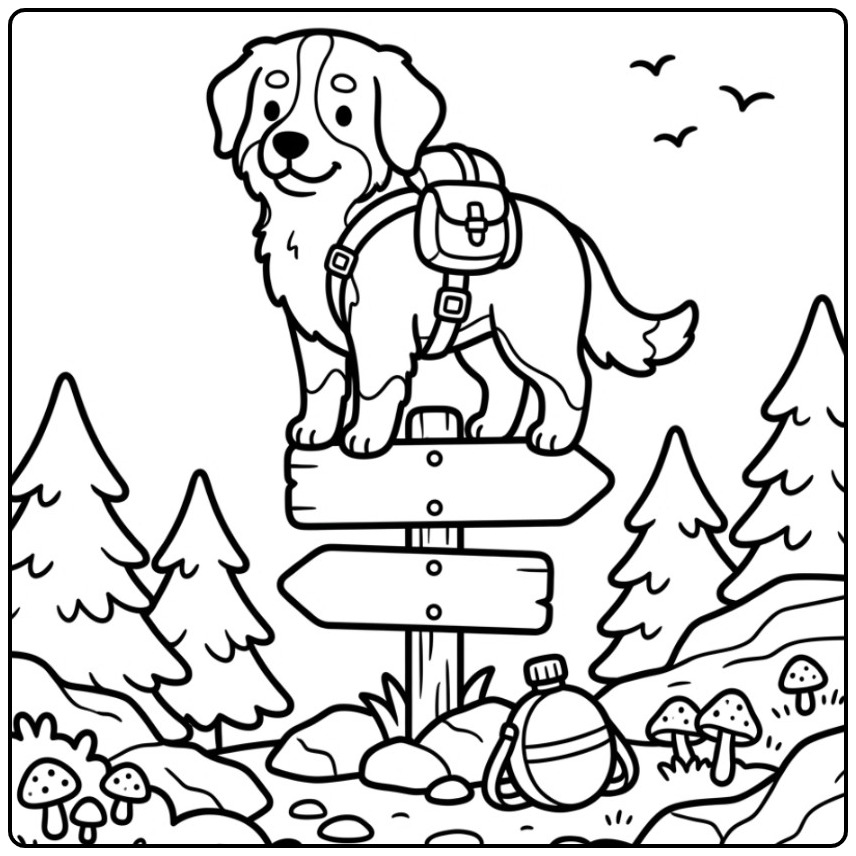 Walking in the Forest Bernese Mountain Dog coloring page