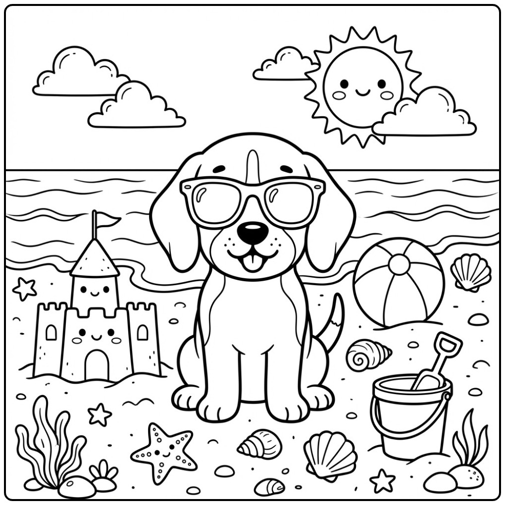 Summery Day on the Beach a Fun Beagle coloring page