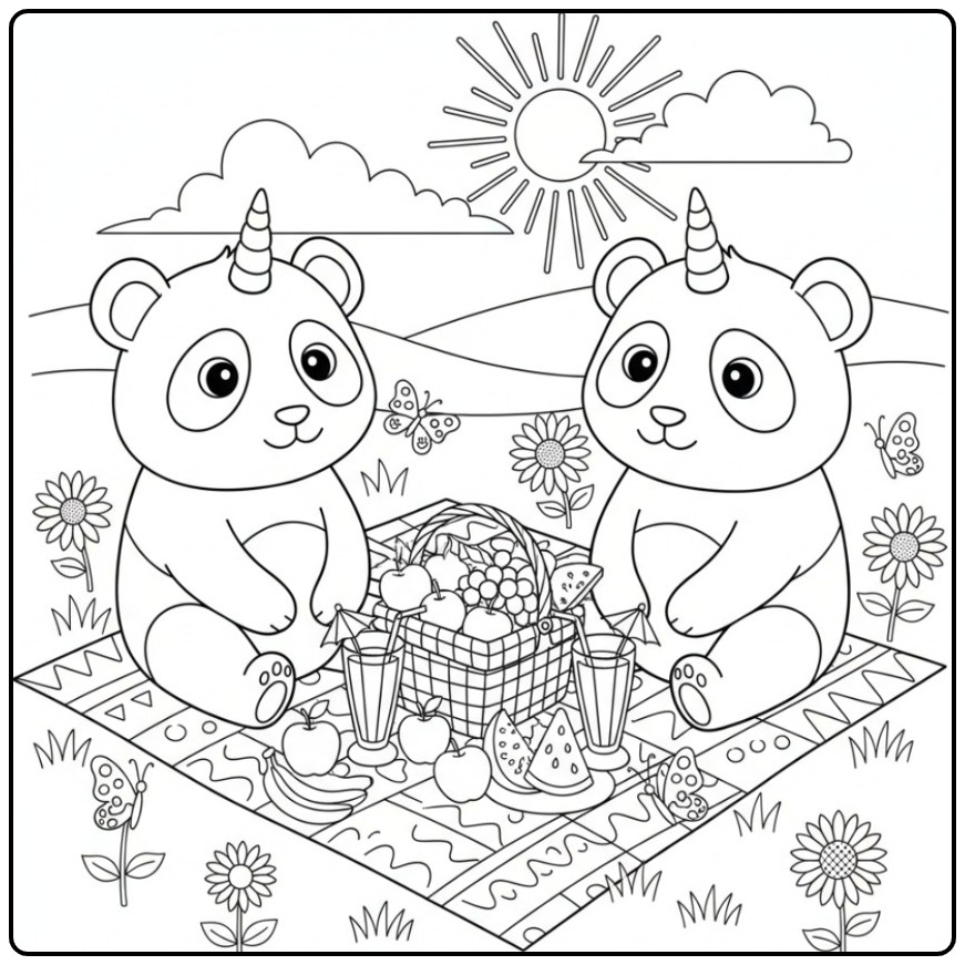 Summery Unicorn Panda for Hours Coloring Fun coloring page