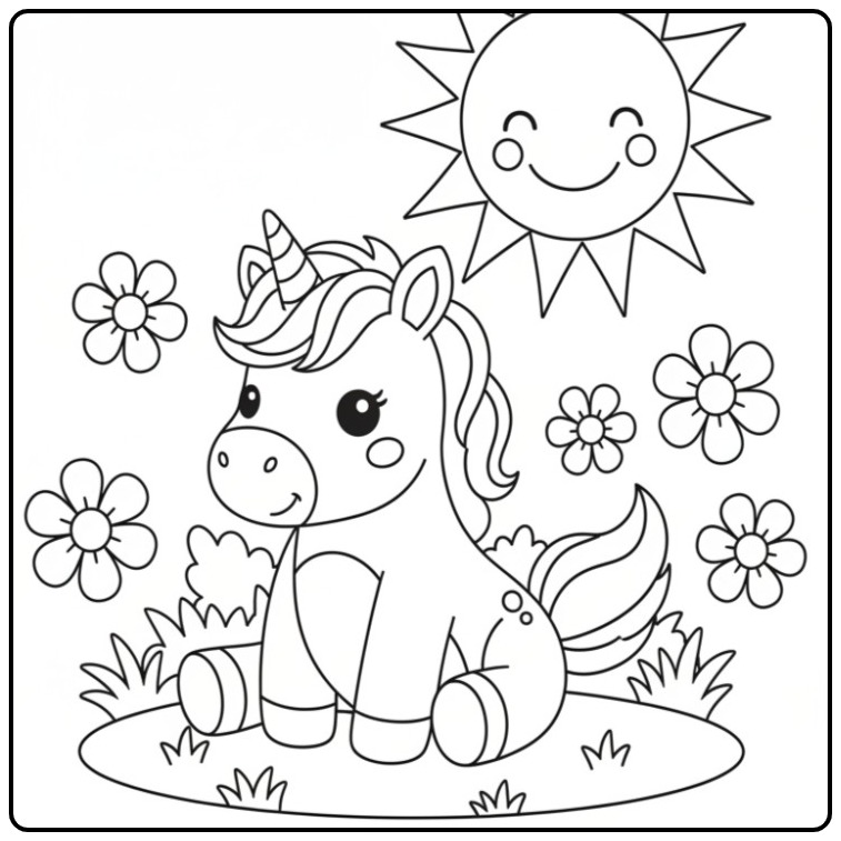 Sunny Baby Unicorn coloring page