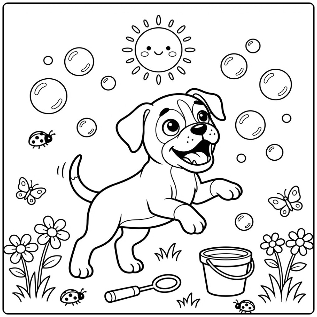Sunny Day Boxer Dog in the Garden coloring page