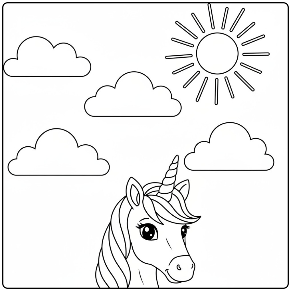 Sunny Day Unicorn Head coloring page