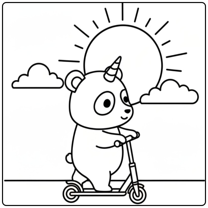 Sunny Day Unicorn Panda for Children coloring page
