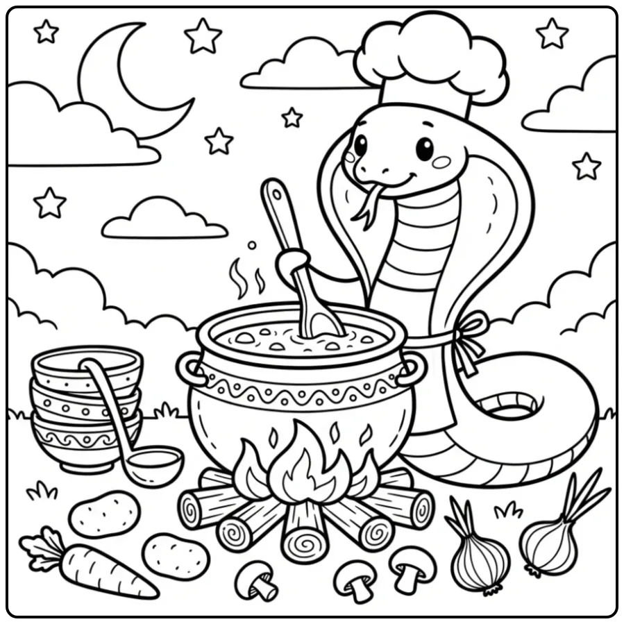 Cobra coloring page chef with a large soup pot